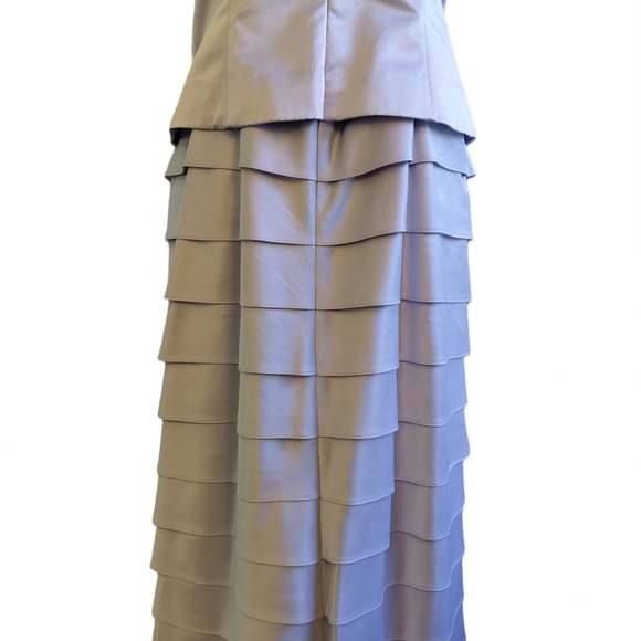 Nina Nischelle Silver Tiered Satin Evening Dress Sleeveless Rhinestone Dress 12 - Picture 8 of 10